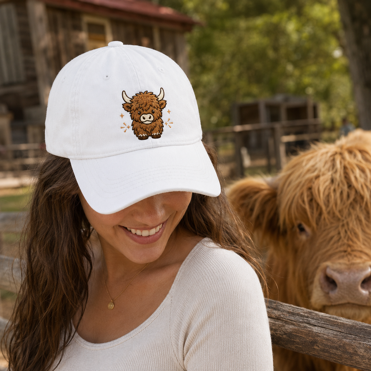 Highland Cow Embroidered Washed Cap - Washed Cap - side view