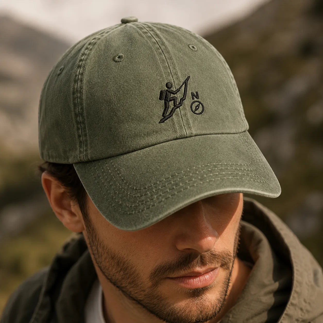 Hiking Compass Washed Cap - washed cap - detail
