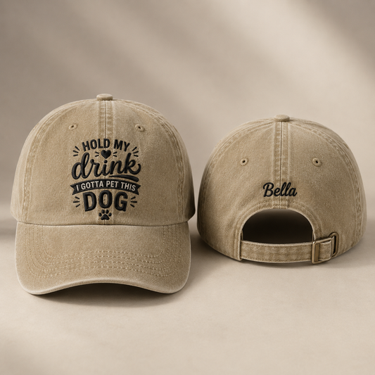Hold My Drink Dog Washed Cap - Washed Cap - front view