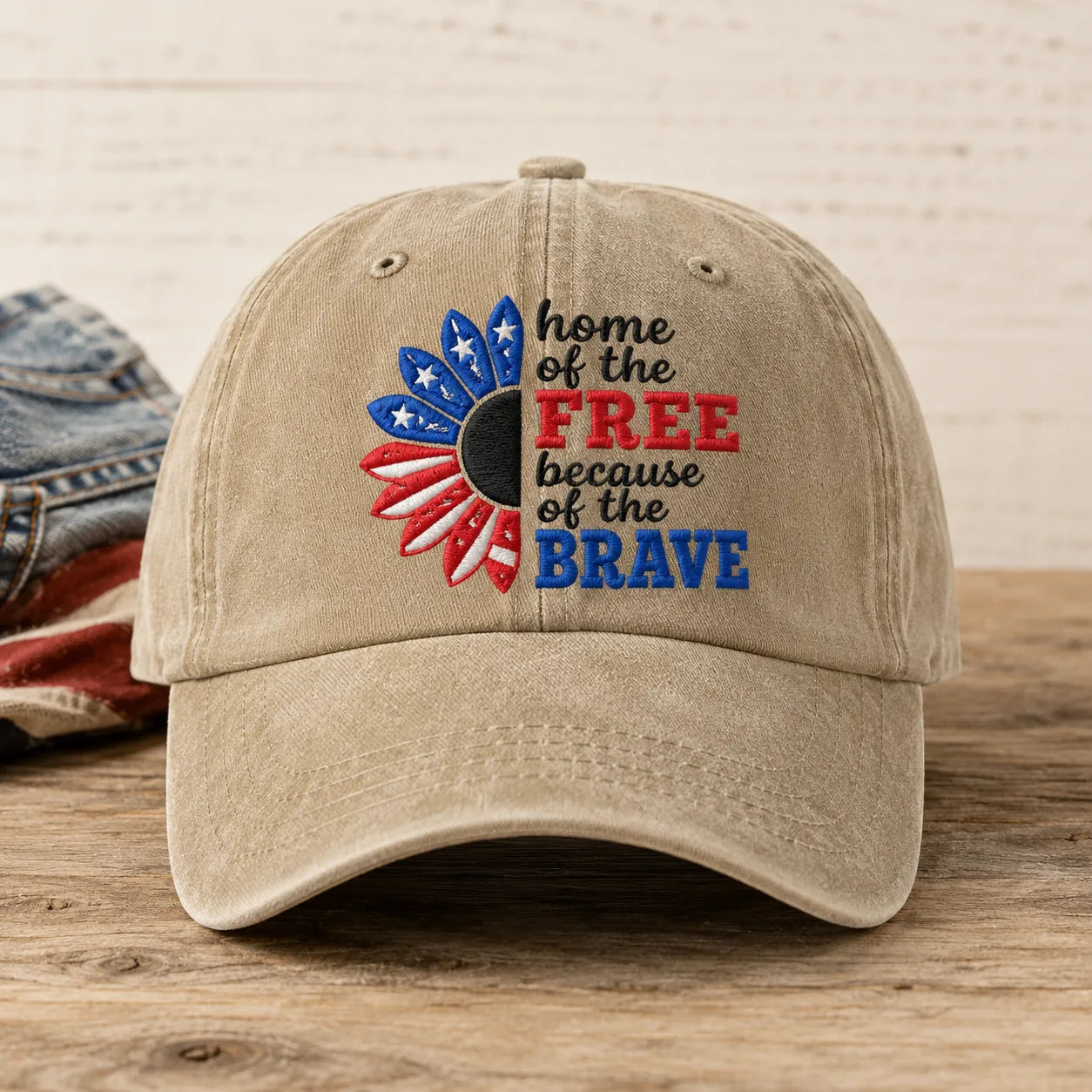 Home of the Free Because of the Brave Washed Cap - washed cap - front view
