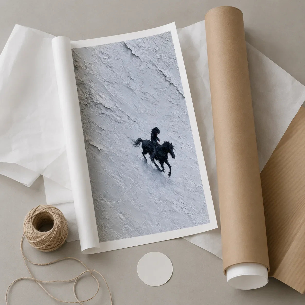 Horse Riders in Snow Wall Art Decor - Wall Art Decor - back view