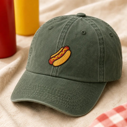Hot Dog Embroidered Washed Cap - washed cap - alternate angle