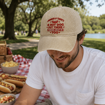 Hot Dog Thinking Embroidered Washed Cap - Washed Cap - detail