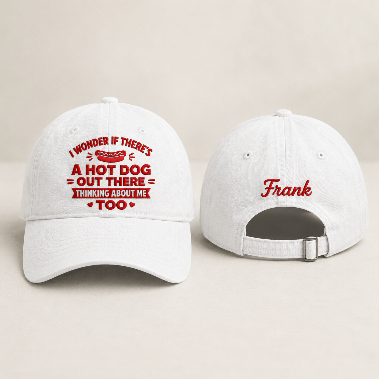 Hot Dog Thinking Embroidered Washed Cap - Washed Cap - front view