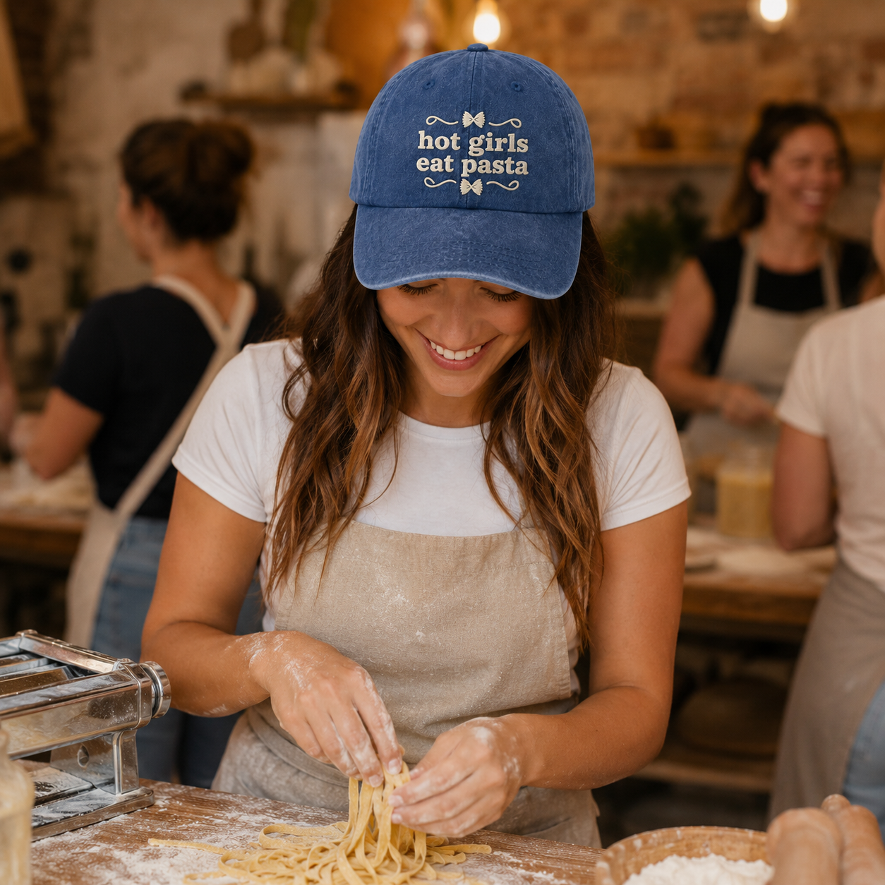 Hot Girls Eat Pasta Embroidered Washed Cap - Washed Cap - alternate angle