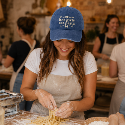 Hot Girls Eat Pasta Embroidered Washed Cap - Washed Cap - alternate angle