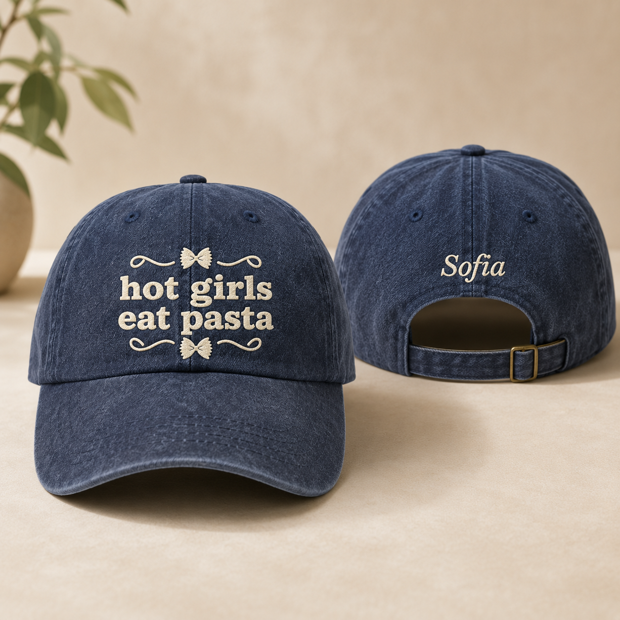 Hot Girls Eat Pasta Embroidered Washed Cap - Washed Cap - front view