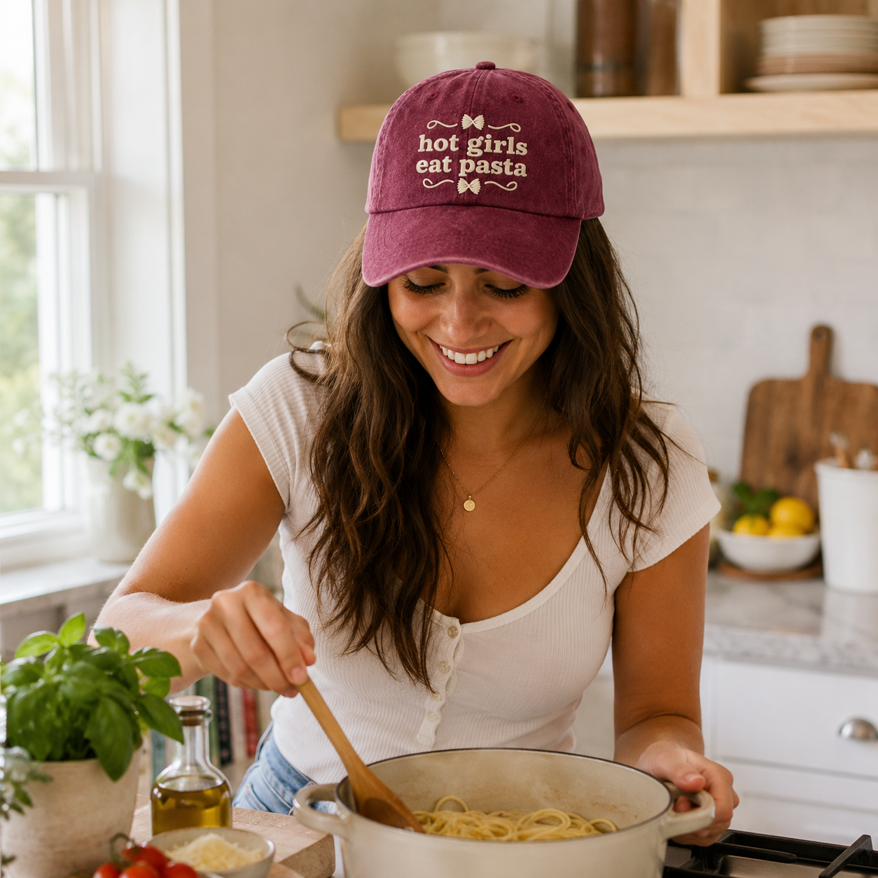 Hot Girls Eat Pasta Embroidered Washed Cap - Washed Cap - lifestyle