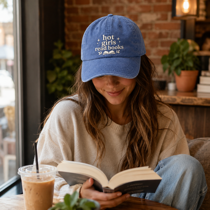 Hot Girls Read Books Embroidered Washed Cap - Washed Cap - alternate angle