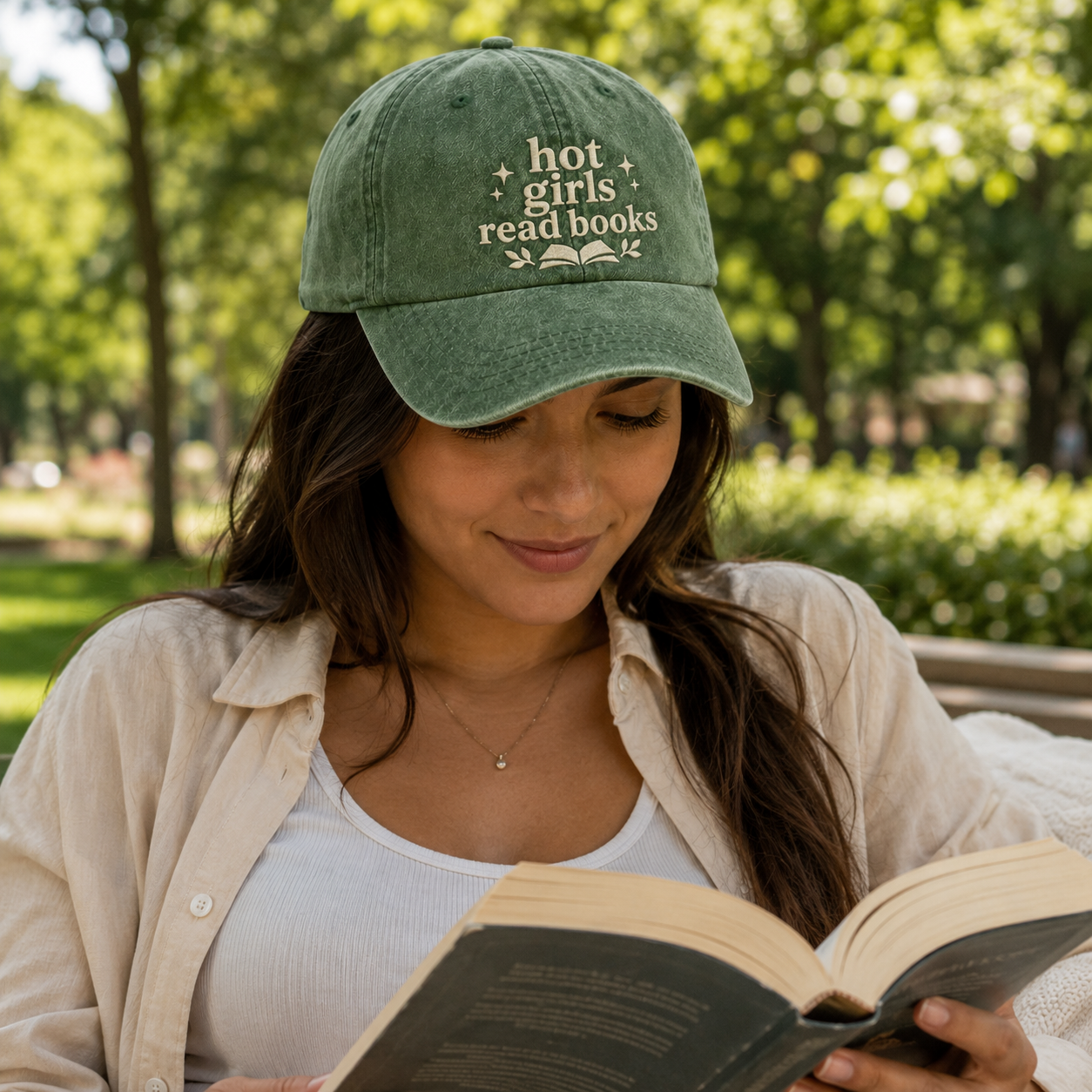Hot Girls Read Books Embroidered Washed Cap - Washed Cap - detail
