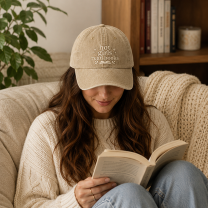 Hot Girls Read Books Embroidered Washed Cap - Washed Cap - side view