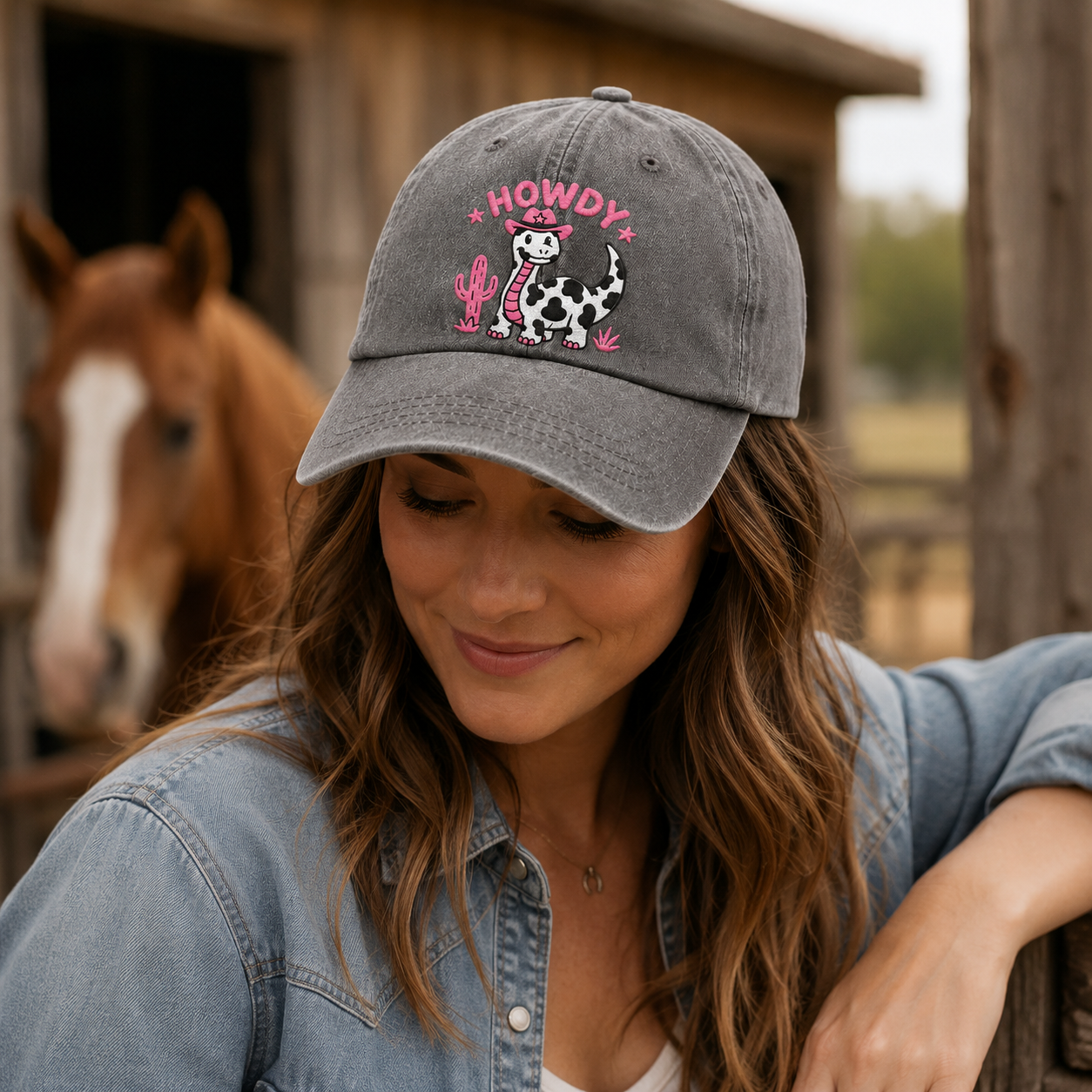 Howdy Dino Embroidered Washed Cap - Washed Cap - detail