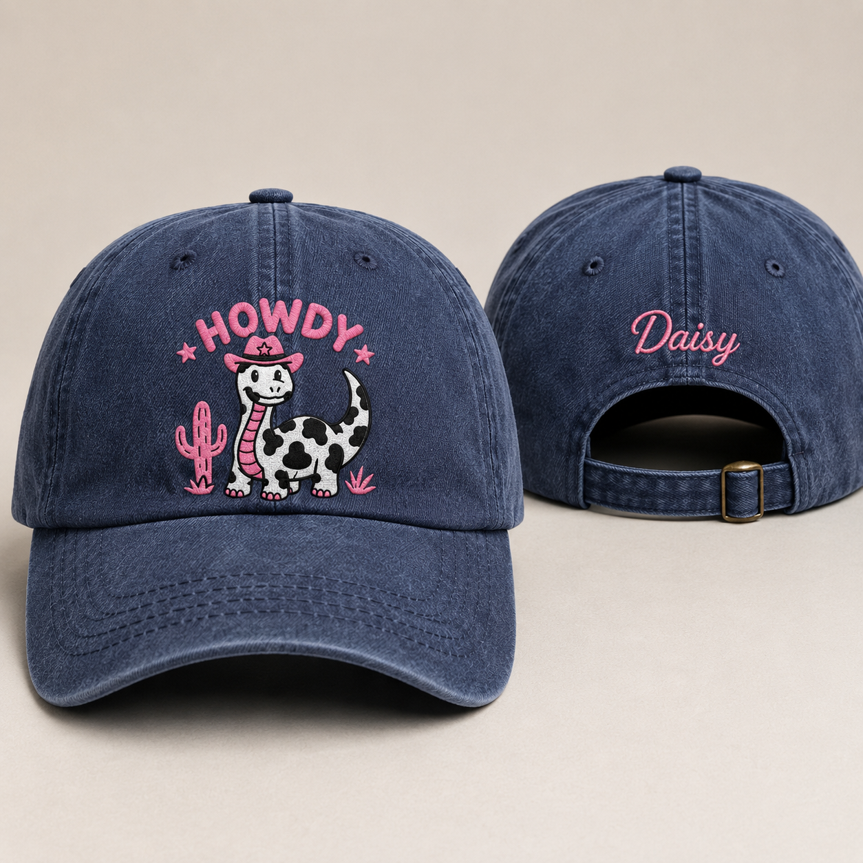 Howdy Dino Embroidered Washed Cap - Washed Cap - front view