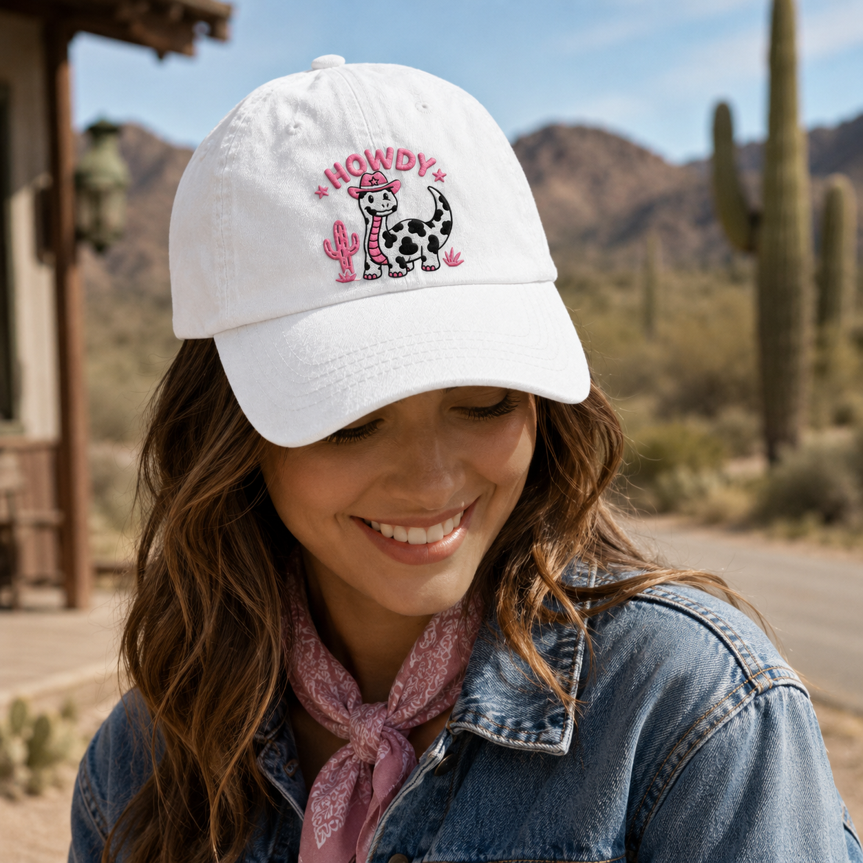 Howdy Dino Embroidered Washed Cap - Washed Cap - side view