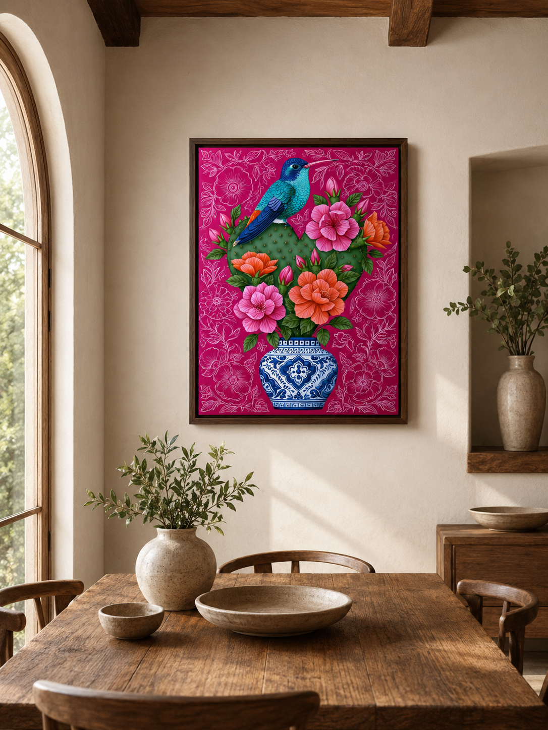 Colibrí Mexicano Póster - Wall Art Decor - alternate angle - hummingbird cactus wall art, mexican floral art