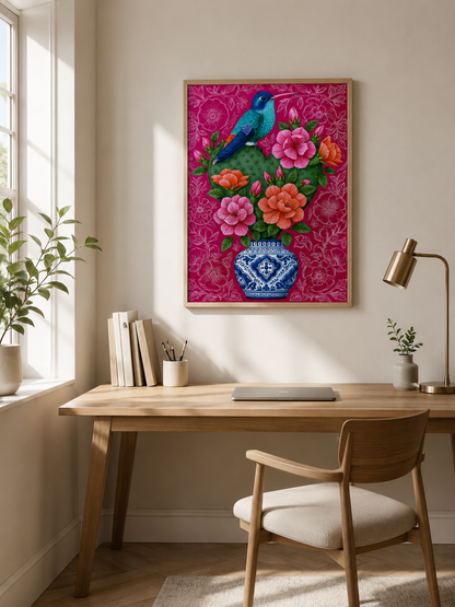 Colibrí Mexicano Póster - Wall Art Decor - packaging - hummingbird cactus wall art, mexican floral art