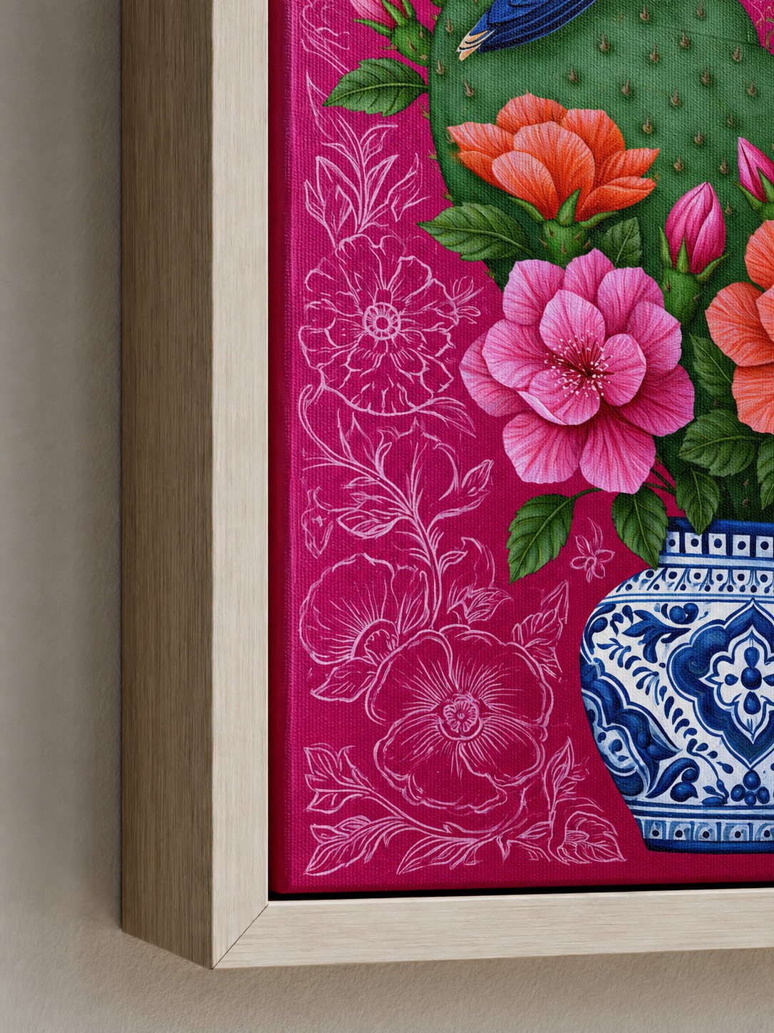 Colibrí Mexicano Póster - Wall Art Decor - lifestyle shot - hummingbird cactus wall art, mexican floral art