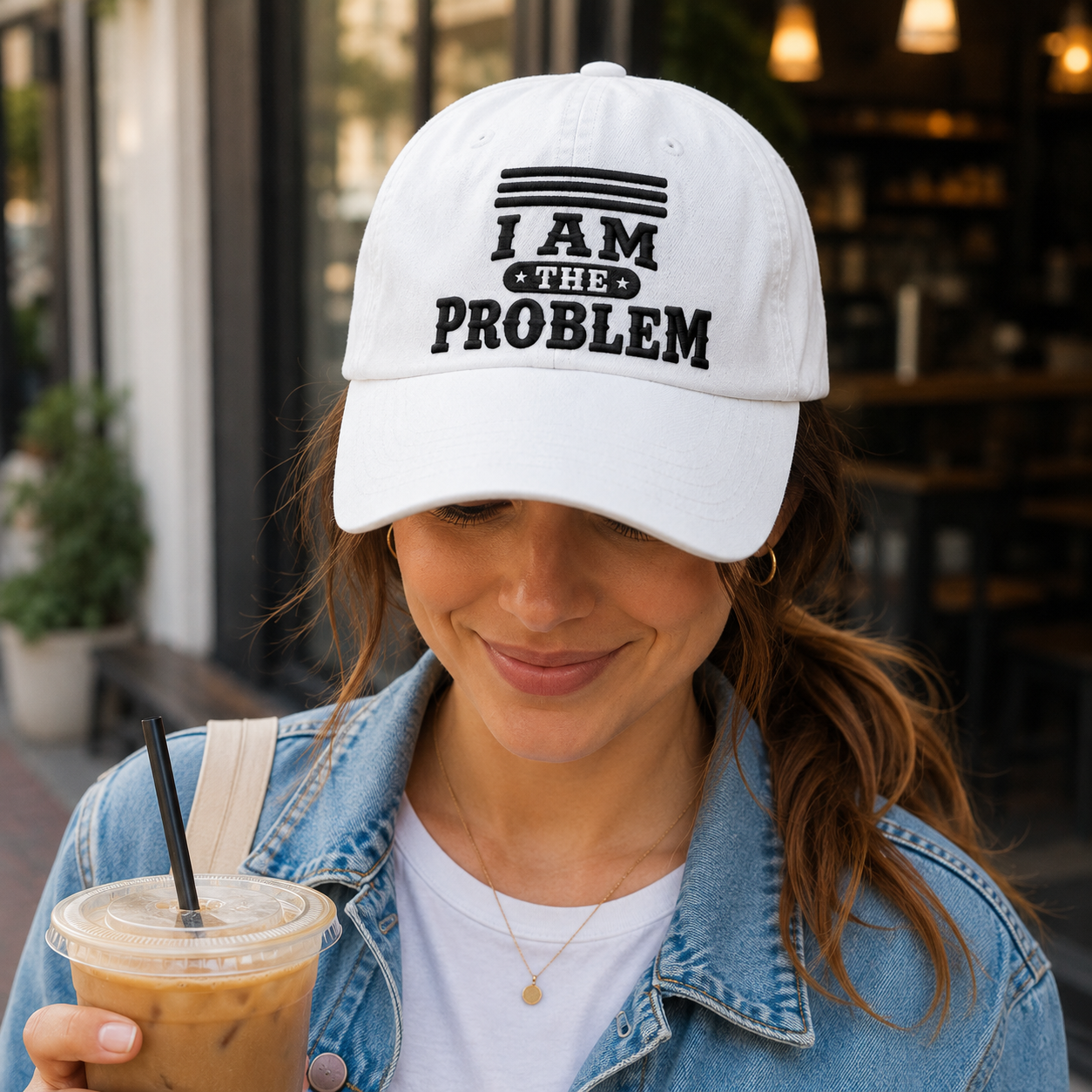 I Am The Problem Washed Cap - Washed Cap - side view