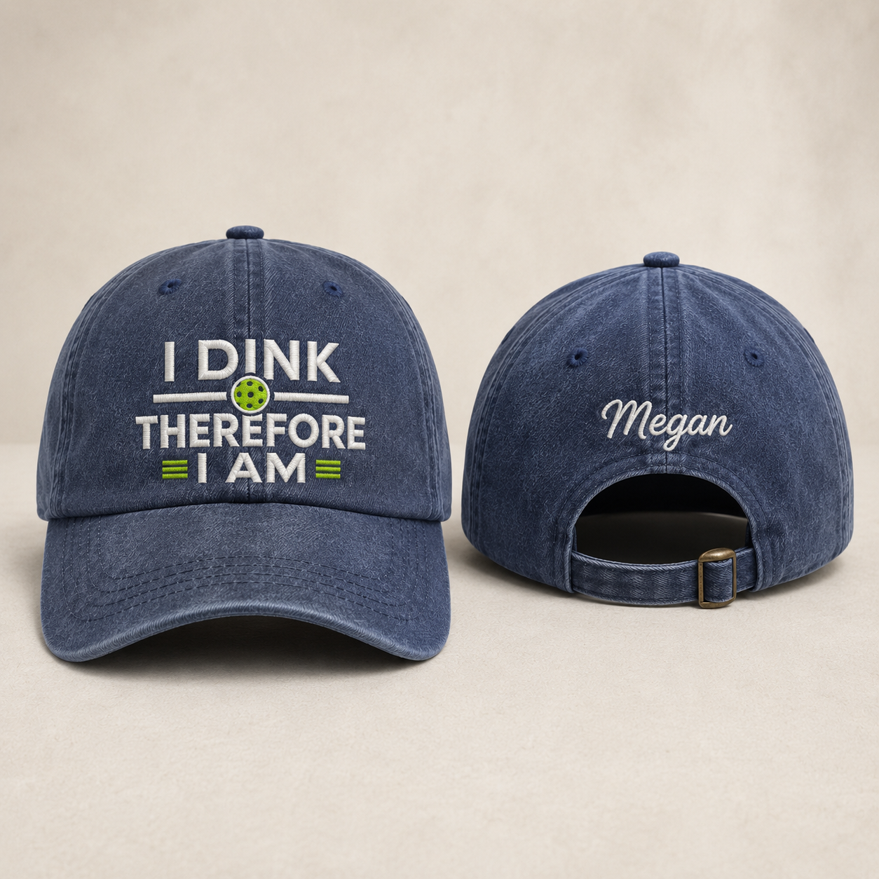 I Dink Therefore I Am Embroidered Washed Cap - Washed Cap - front view