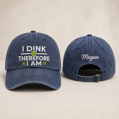I Dink Therefore I Am Embroidered Washed Cap - Washed Cap - front view