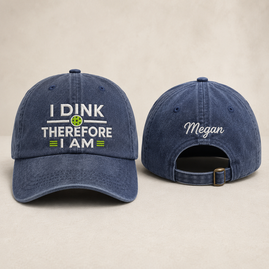 I Dink Therefore I Am Embroidered Washed Cap - Washed Cap - front view