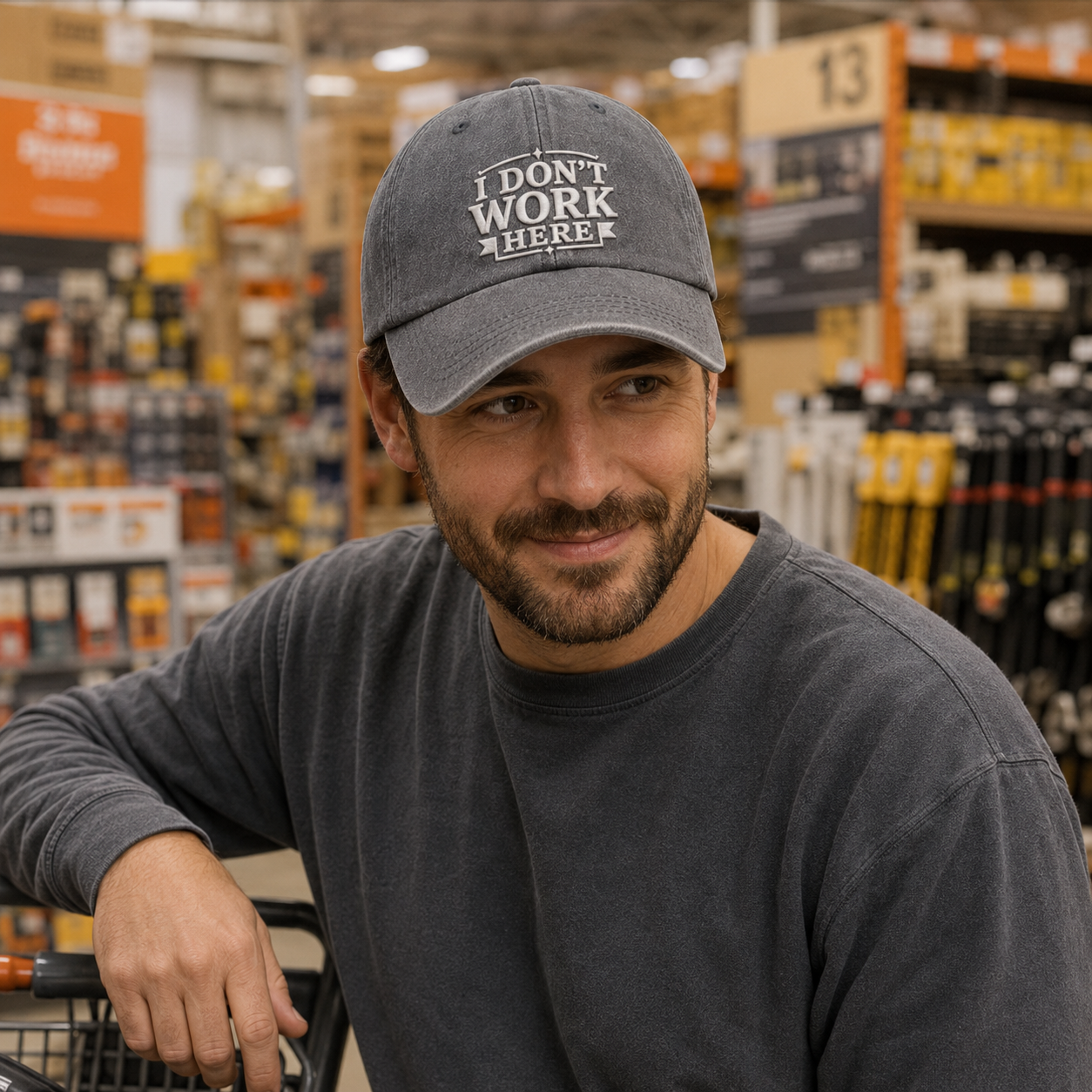 I Don't Work Here Embroidered Washed Cap - Washed Cap - alternate angle