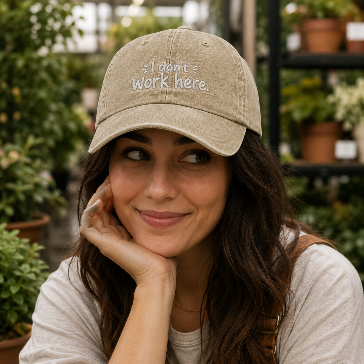 I Don't Work Here Embroidered Washed Cap - Washed Cap - lifestyle