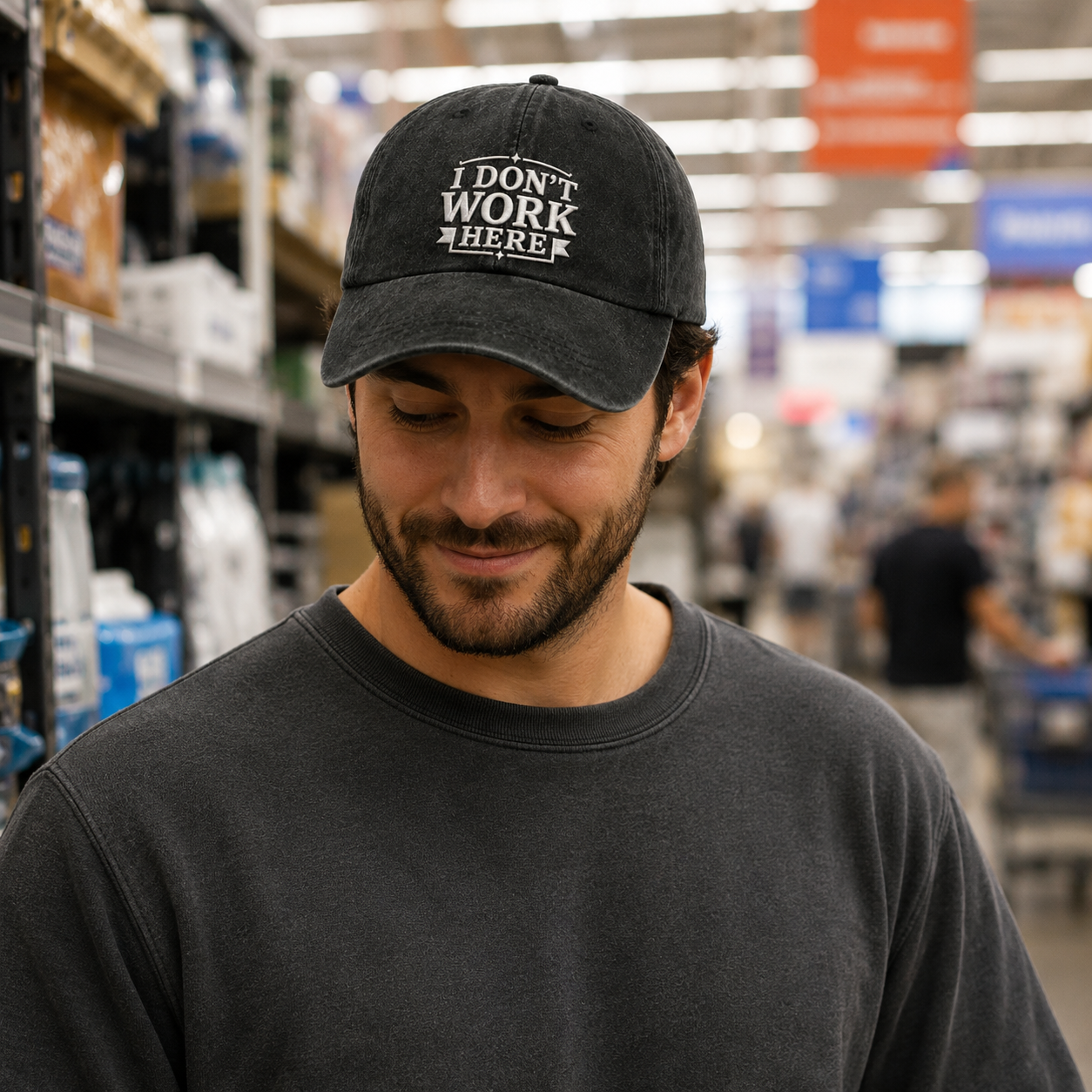 I Don't Work Here Embroidered Washed Cap - Washed Cap - side view