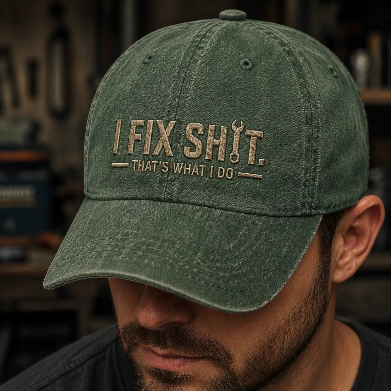 I Fix Shit Washed Cap - washed cap - front view