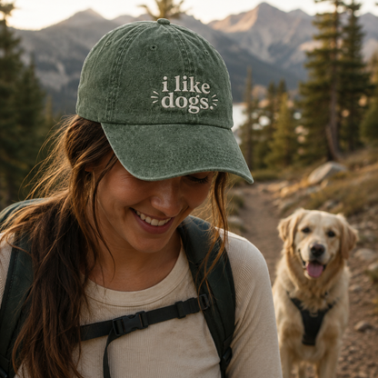 I Like Dogs Embroidered Washed Cap - Washed Cap - alternate angle