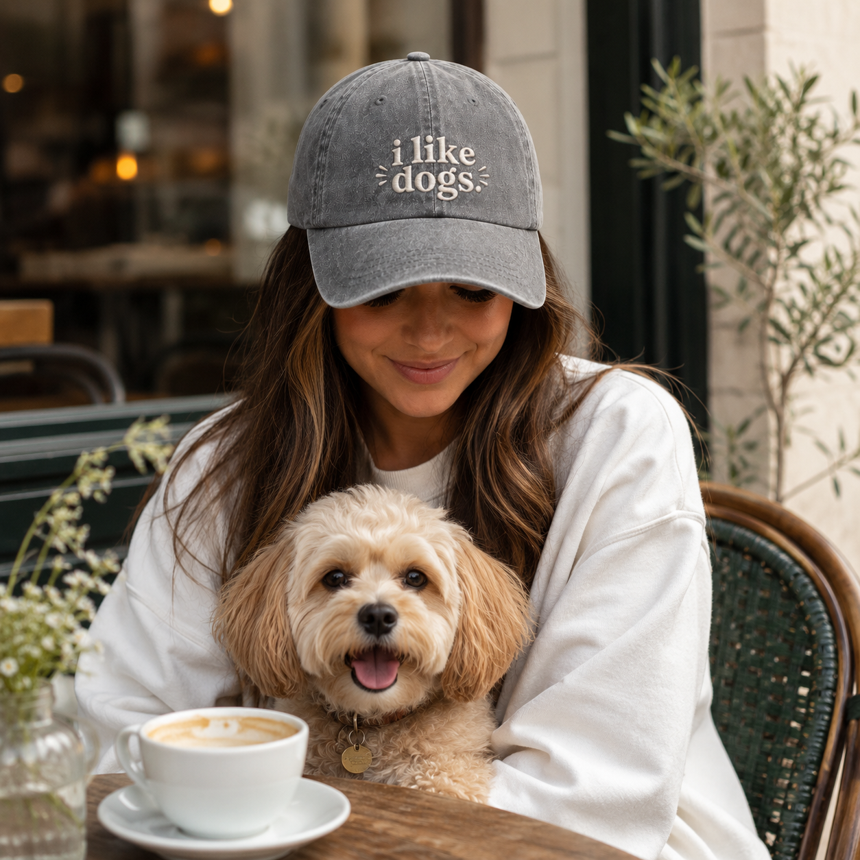 I Like Dogs Embroidered Washed Cap - Washed Cap - detail