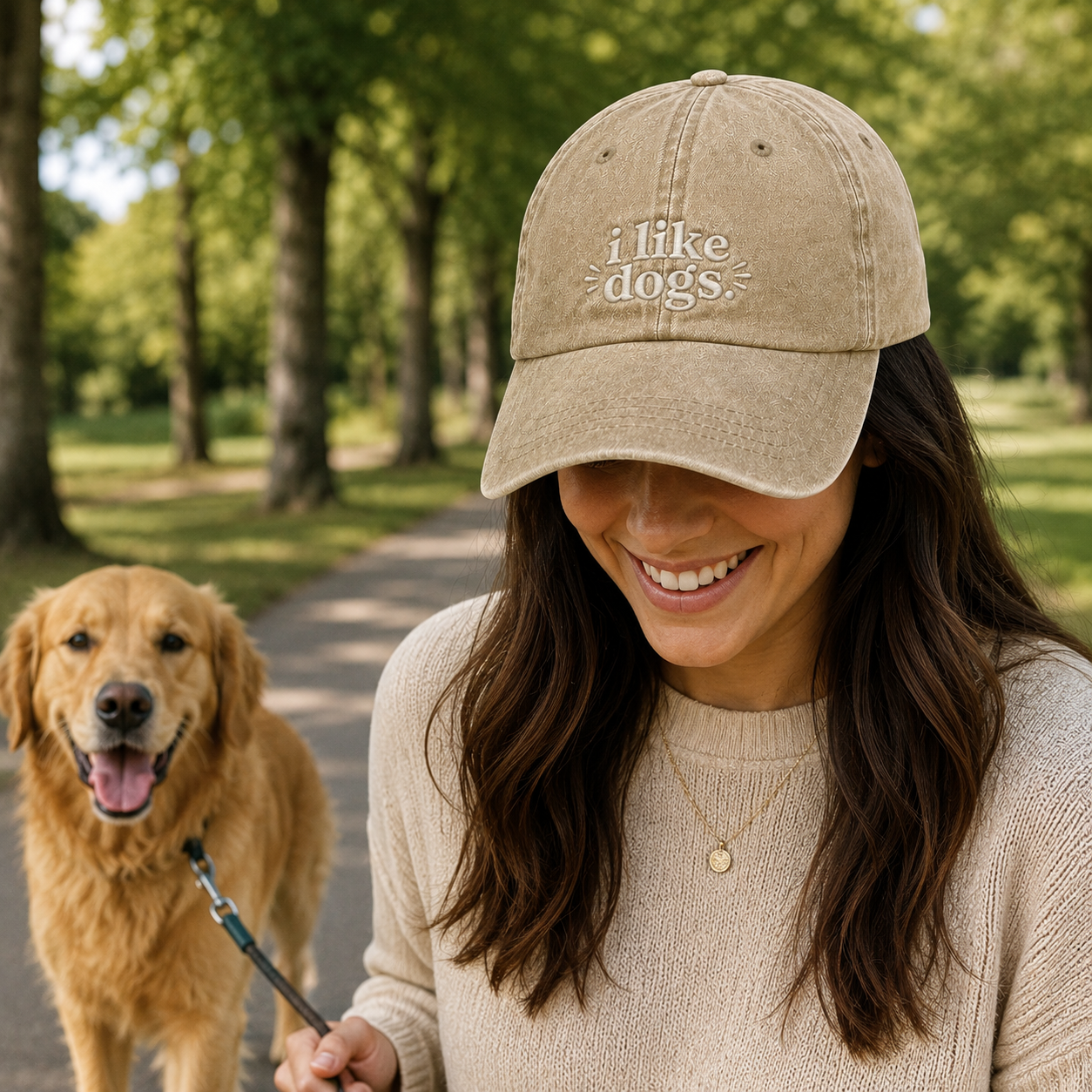 I Like Dogs Embroidered Washed Cap - Washed Cap - side view