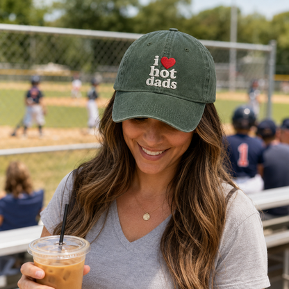 I Love Hot Dads Embroidered Washed Cap - Washed Cap - detail