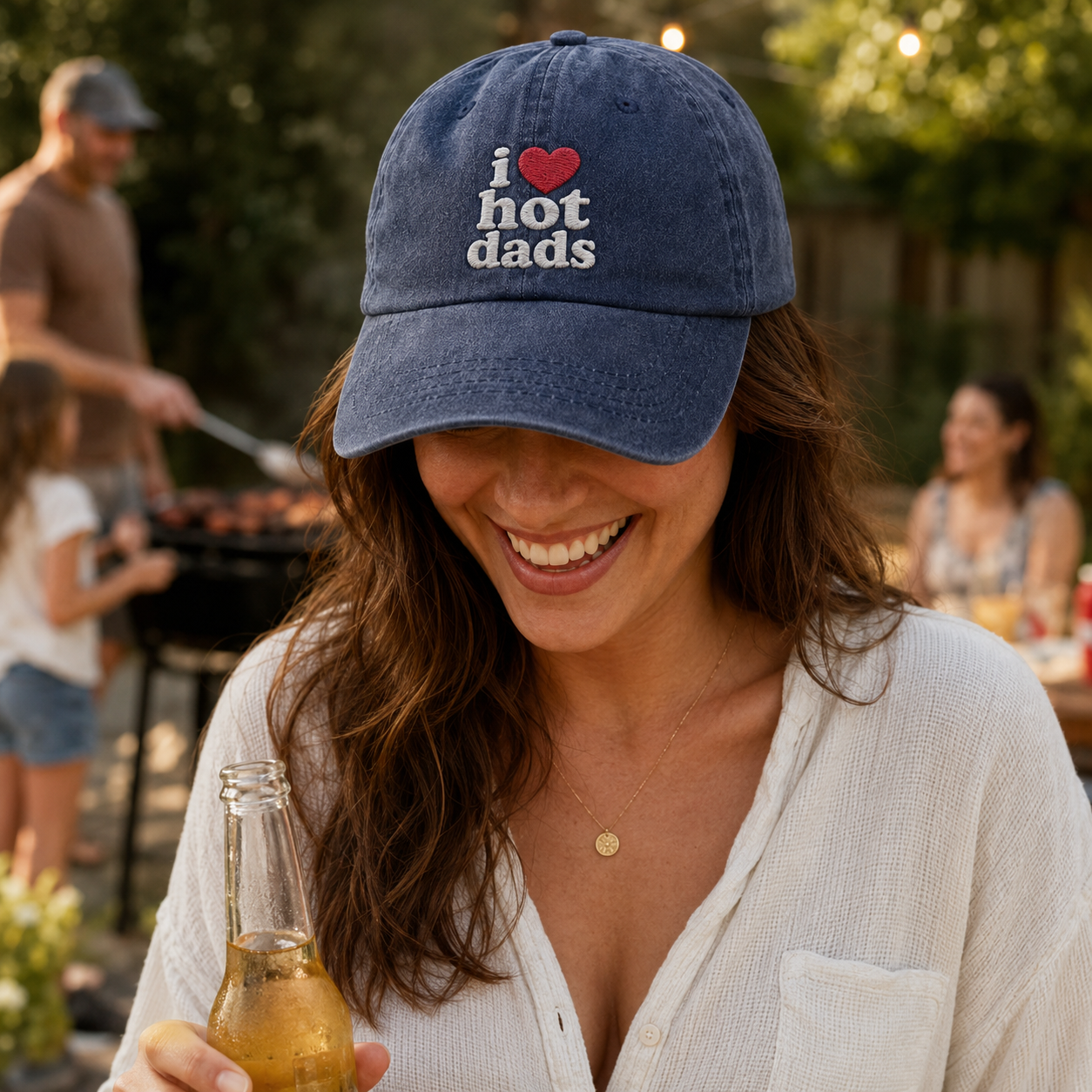 I Love Hot Dads Embroidered Washed Cap - Washed Cap - side view
