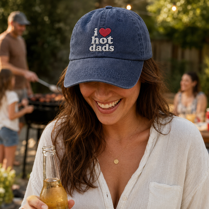 I Love Hot Dads Embroidered Washed Cap - Washed Cap - side view