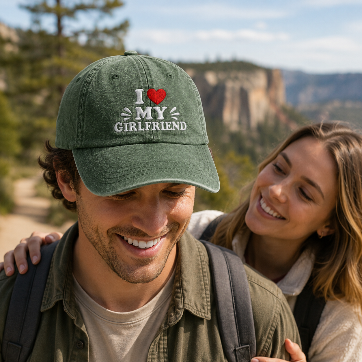 I Love My Girlfriend Embroidered Washed Cap - Washed Cap - alternate angle