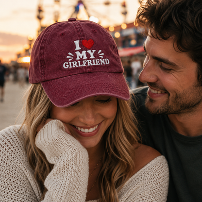 I Love My Girlfriend Embroidered Washed Cap - Washed Cap - detail