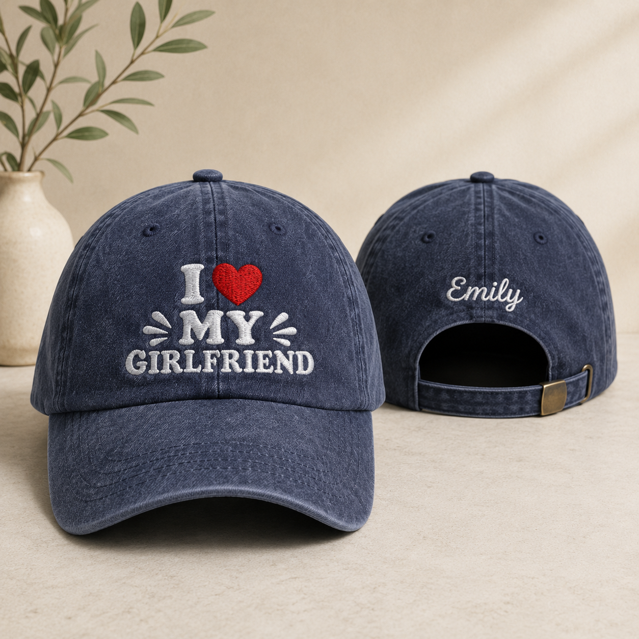 I Love My Girlfriend Embroidered Washed Cap - Washed Cap - front view