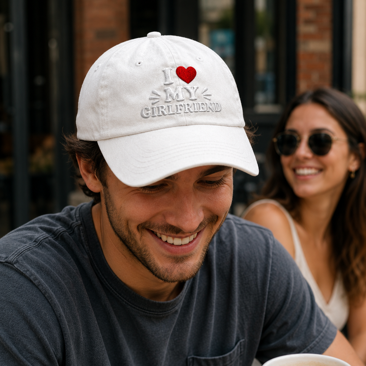I Love My Girlfriend Embroidered Washed Cap - Washed Cap - lifestyle