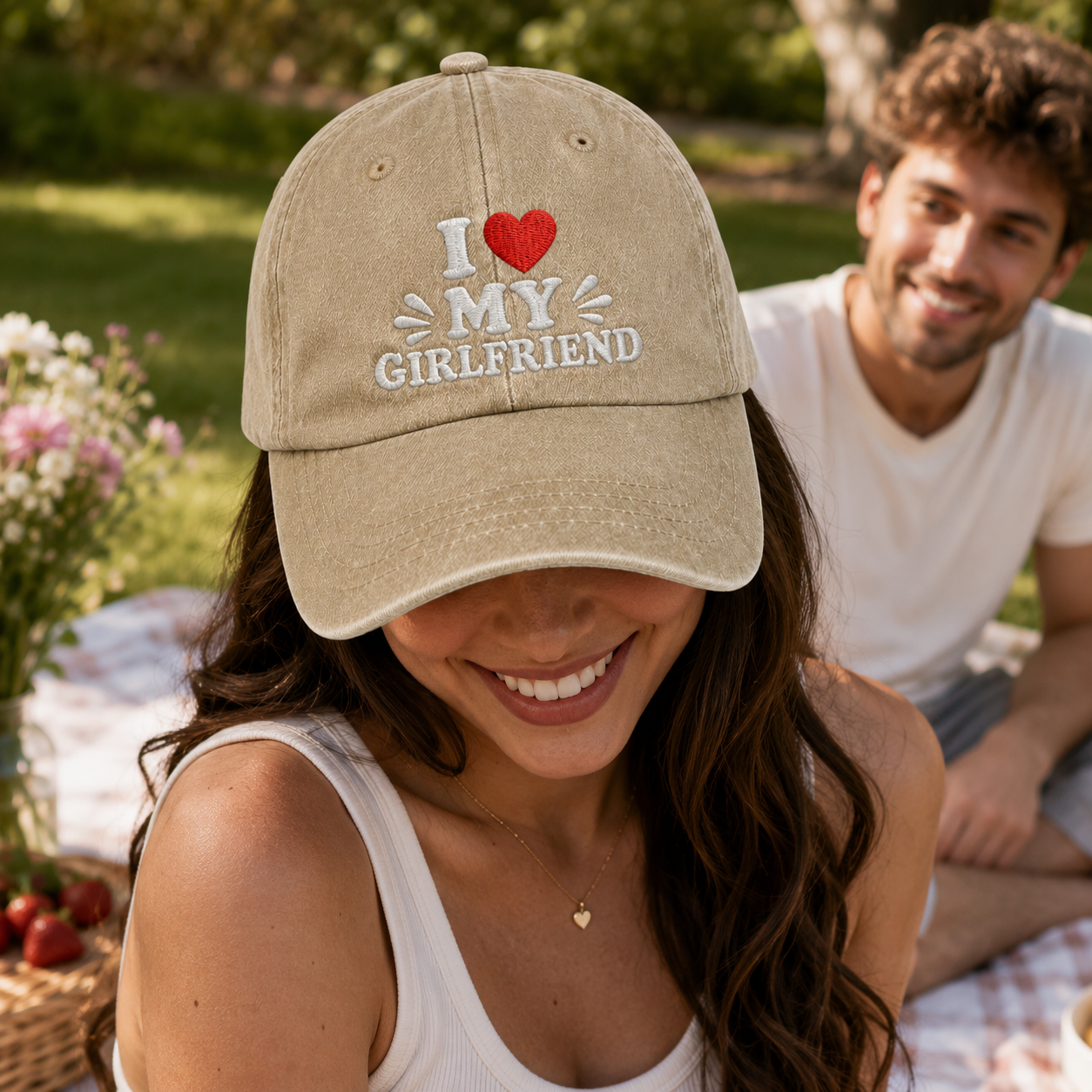 I Love My Girlfriend Embroidered Washed Cap - Washed Cap - side view