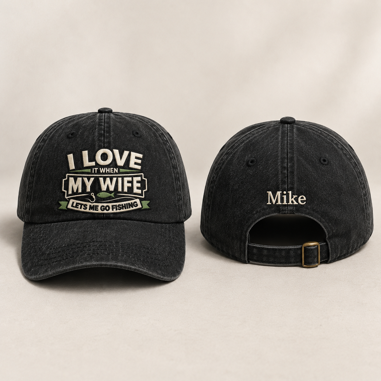 I Love My Wife Embroidered Washed Cap - Washed Cap - front view