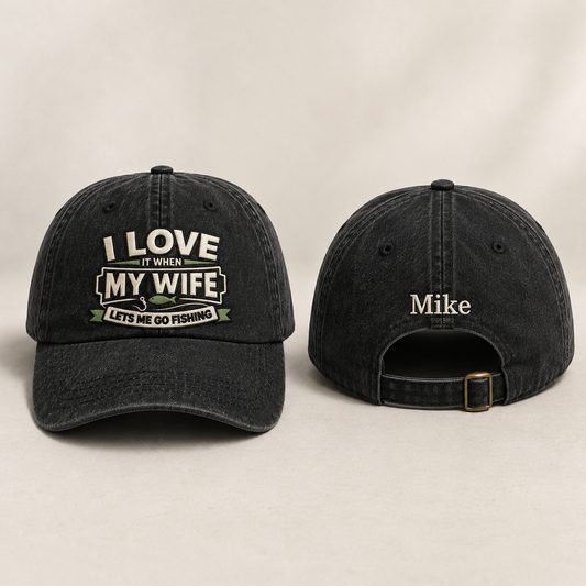 I Love My Wife Embroidered Washed Cap - Washed Cap - front view