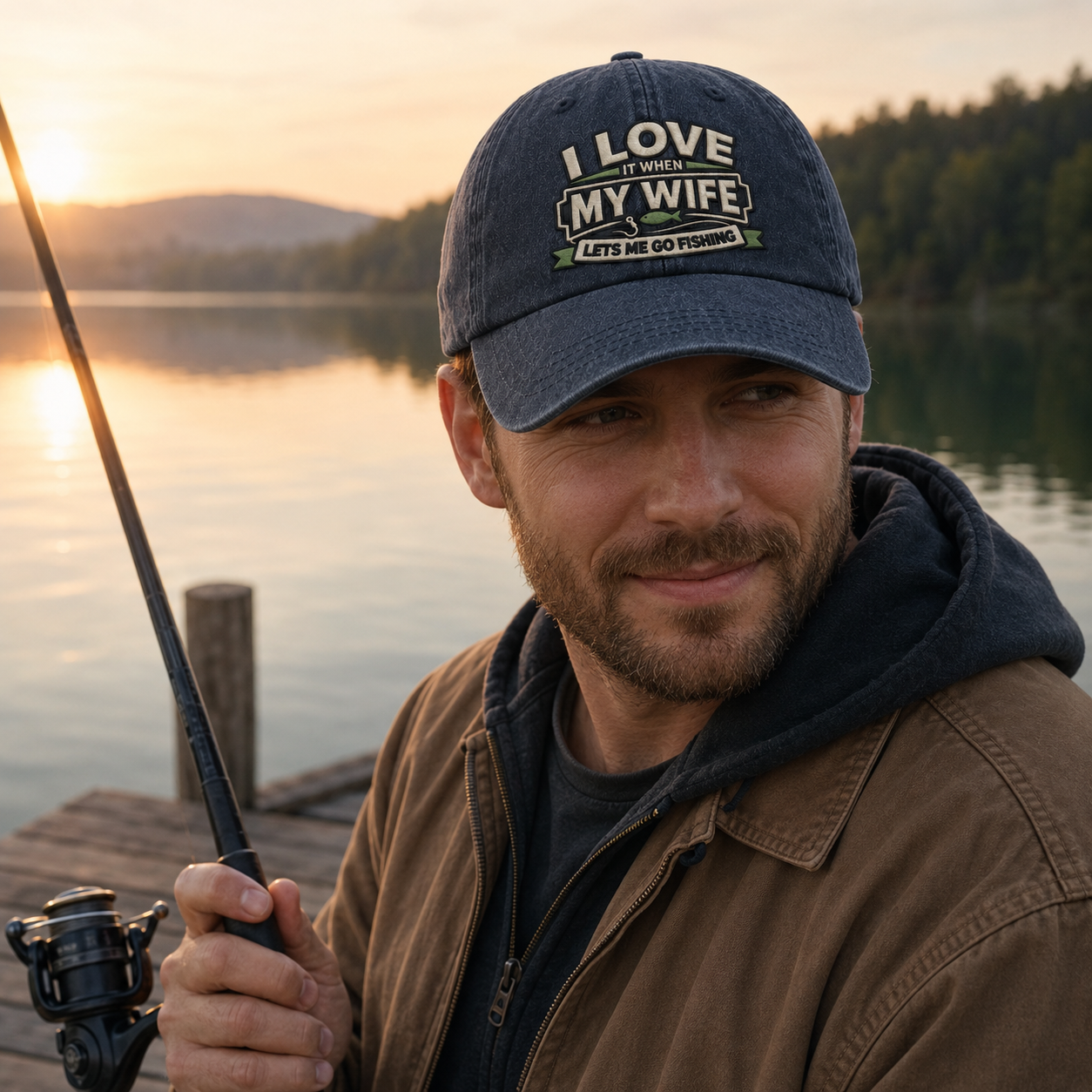 I Love My Wife Embroidered Washed Cap - Washed Cap - side view