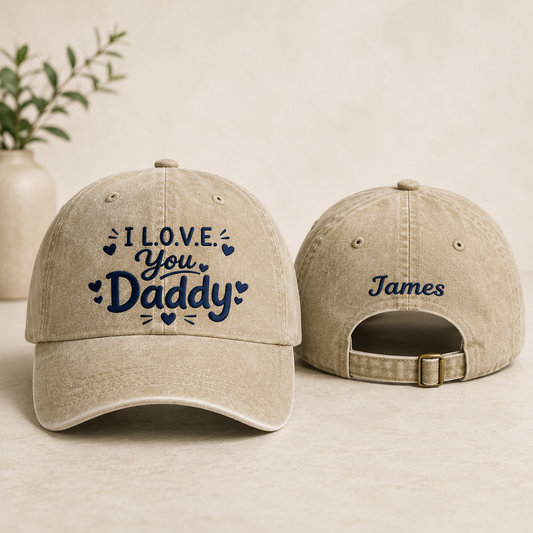 I Love You Daddy Embroidered Washed Cap - Washed Cap - front view
