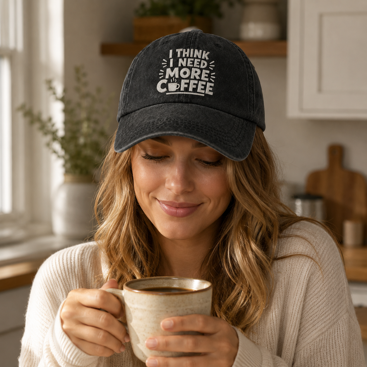 I Need More Coffee Washed Cap - Washed Cap - side view