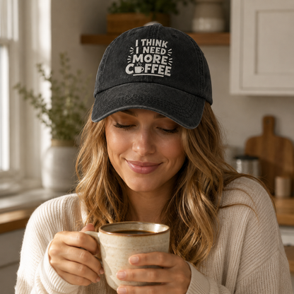 I Need More Coffee Washed Cap - Washed Cap - side view