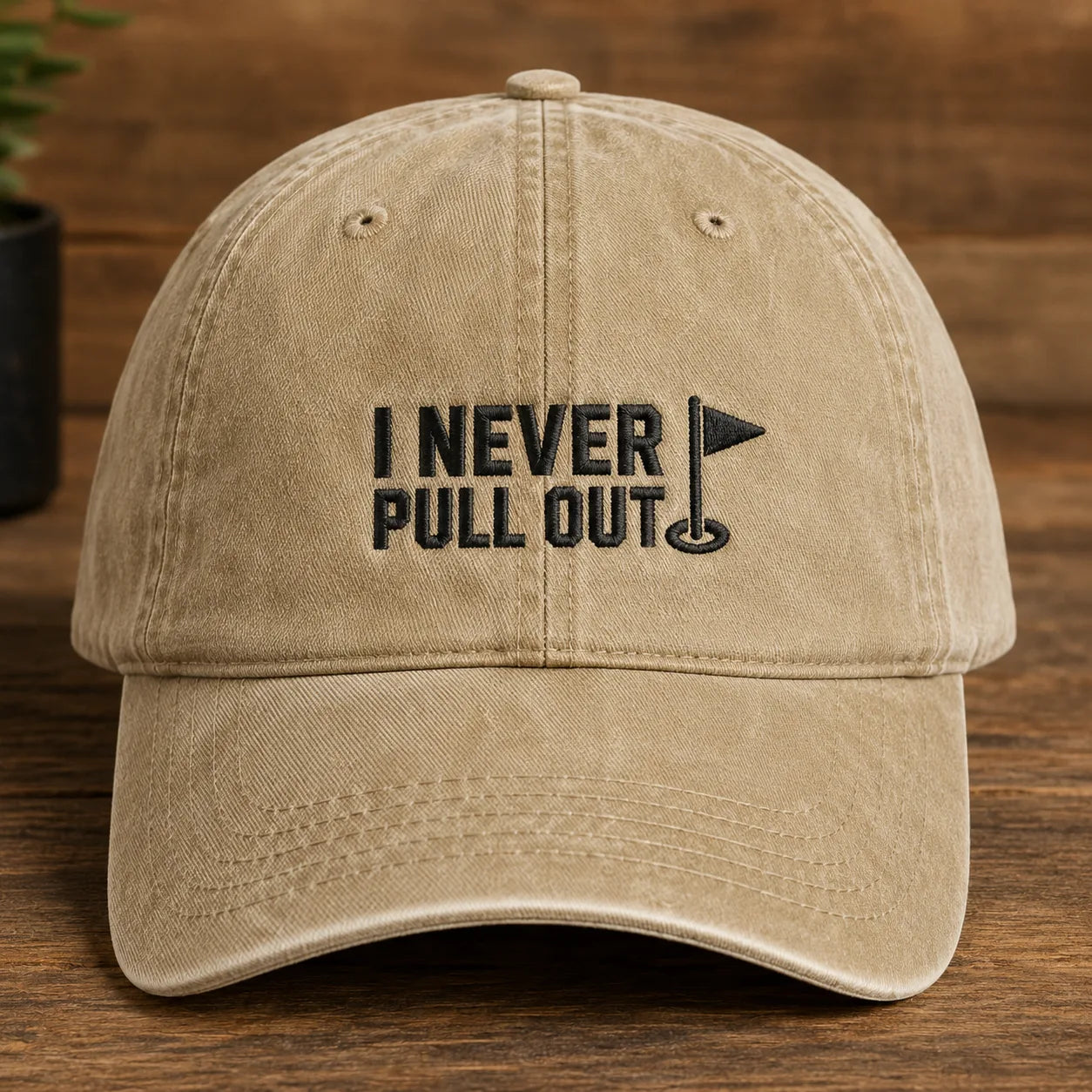 I Never Pull Out Golf Washed Cap - washed cap - side view