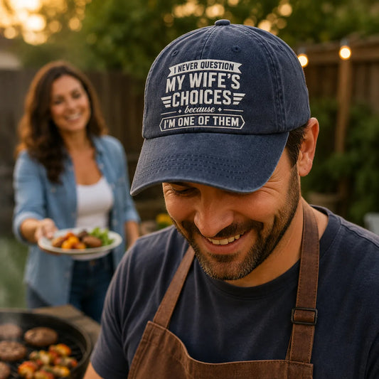 I Never Question My Wife's Choices Washed Cap - Washed Cap - side view