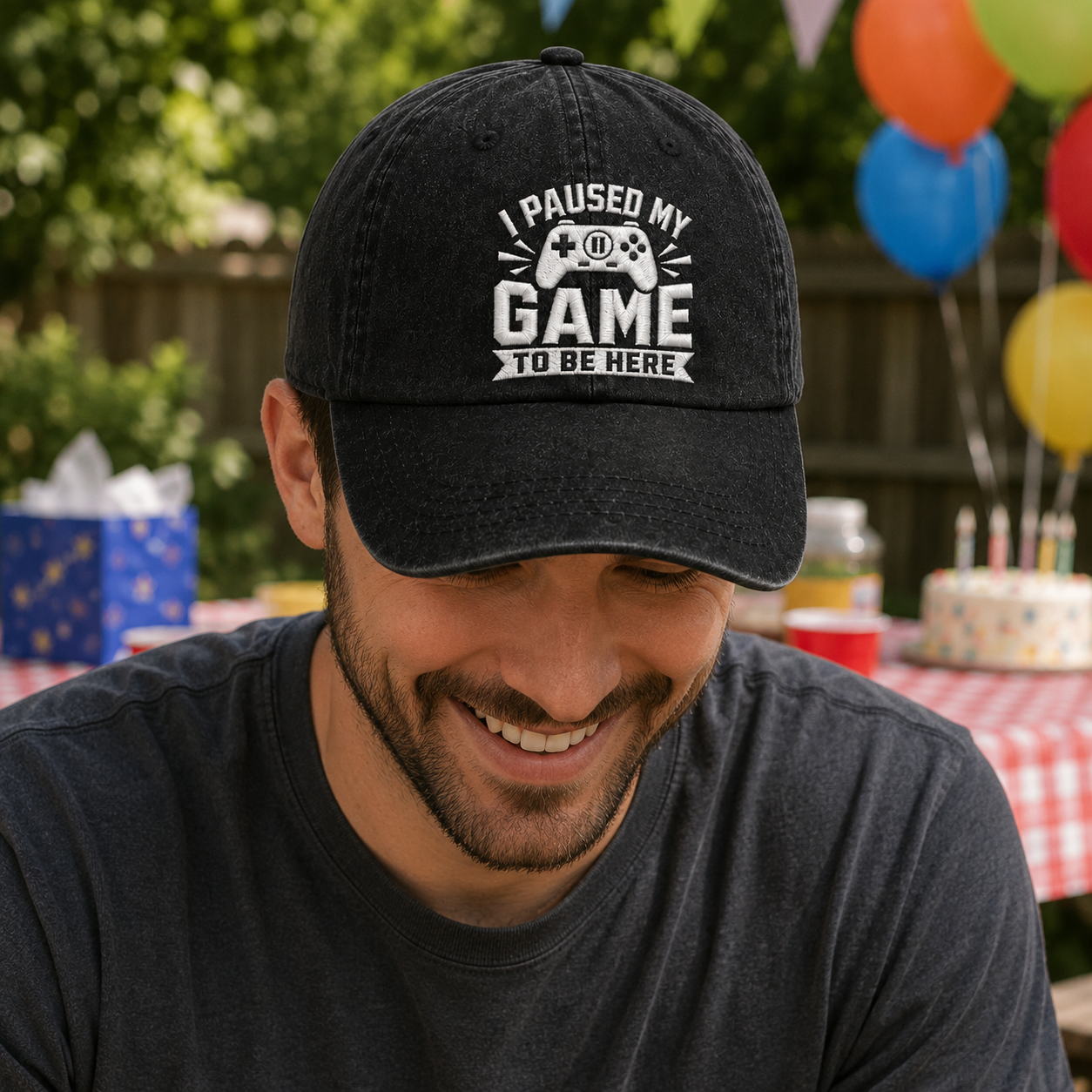 I Paused My Game Washed Cap - Washed Cap - side view