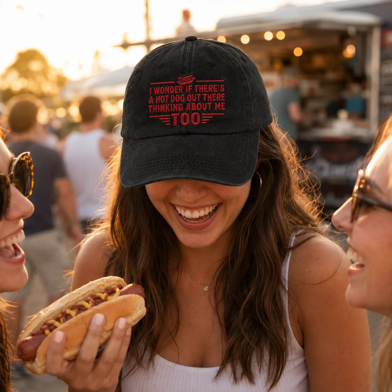 I Wonder If There's a Hot Dog Out There Thinking Washed Cap - washed cap - alternate angle